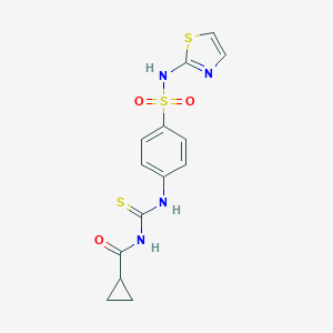 molecular formula C14H14N4O3S3 B320653 N-{[4-(1,3-thiazol-2-ylsulfamoyl)phenyl]carbamothioyl}cyclopropanecarboxamide 