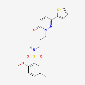 molecular formula C19H21N3O4S2 B3206540 2-methoxy-5-methyl-N-(3-(6-oxo-3-(thiophen-2-yl)pyridazin-1(6H)-yl)propyl)benzenesulfonamide CAS No. 1040670-07-2