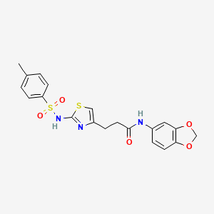 molecular formula C20H19N3O5S2 B3206541 N-(benzo[d][1,3]dioxol-5-yl)-3-(2-(4-methylphenylsulfonamido)thiazol-4-yl)propanamide CAS No. 1040670-10-7