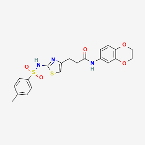 molecular formula C21H21N3O5S2 B3206552 N-(2,3-dihydrobenzo[b][1,4]dioxin-6-yl)-3-(2-(4-methylphenylsulfonamido)thiazol-4-yl)propanamide CAS No. 1040670-16-3