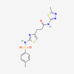 molecular formula C16H17N5O3S3 B3206563 N-(5-methyl-1,3,4-thiadiazol-2-yl)-3-(2-(4-methylphenylsulfonamido)thiazol-4-yl)propanamide CAS No. 1040670-22-1