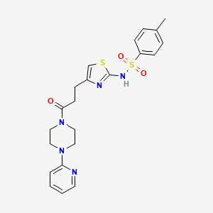 molecular formula C22H25N5O3S2 B3206579 4-methyl-N-(4-(3-oxo-3-(4-(pyridin-2-yl)piperazin-1-yl)propyl)thiazol-2-yl)benzenesulfonamide CAS No. 1040670-42-5