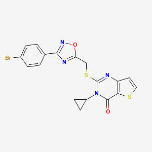 molecular formula C18H13BrN4O2S2 B3206584 2-(((3-(4-bromophenyl)-1,2,4-oxadiazol-5-yl)methyl)thio)-3-cyclopropylthieno[3,2-d]pyrimidin-4(3H)-one CAS No. 1040670-59-4