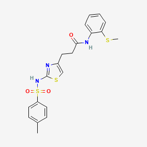molecular formula C20H21N3O3S3 B3206623 3-(2-(4-methylphenylsulfonamido)thiazol-4-yl)-N-(2-(methylthio)phenyl)propanamide CAS No. 1040671-22-4