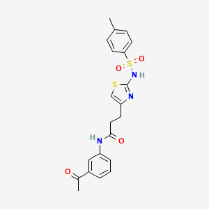 molecular formula C21H21N3O4S2 B3206626 N-(3-acetylphenyl)-3-(2-(4-methylphenylsulfonamido)thiazol-4-yl)propanamide CAS No. 1040671-30-4