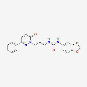 molecular formula C21H20N4O4 B3206633 1-(benzo[d][1,3]dioxol-5-yl)-3-(3-(6-oxo-3-phenylpyridazin-1(6H)-yl)propyl)urea CAS No. 1040671-34-8