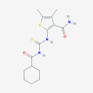 molecular formula C15H21N3O2S2 B320664 2-{[(Cyclohexylcarbonyl)carbamothioyl]amino}-4,5-dimethylthiophene-3-carboxamide 