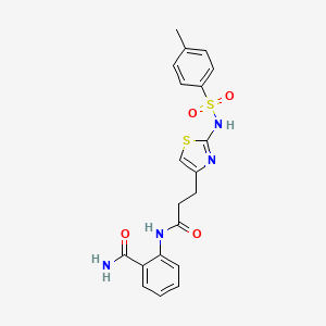 molecular formula C20H20N4O4S2 B3206641 2-(3-(2-(4-Methylphenylsulfonamido)thiazol-4-yl)propanamido)benzamide CAS No. 1040671-38-2