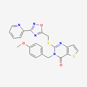 molecular formula C22H17N5O3S2 B3206667 3-(4-methoxybenzyl)-2-{[(3-pyridin-2-yl-1,2,4-oxadiazol-5-yl)methyl]thio}thieno[3,2-d]pyrimidin-4(3H)-one CAS No. 1040671-54-2