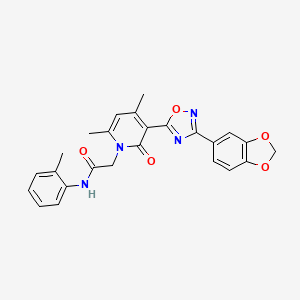molecular formula C25H22N4O5 B3206726 2-(3-(3-(benzo[d][1,3]dioxol-5-yl)-1,2,4-oxadiazol-5-yl)-4,6-dimethyl-2-oxopyridin-1(2H)-yl)-N-(o-tolyl)acetamide CAS No. 1040672-19-2