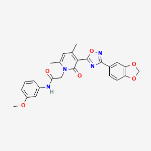 molecular formula C25H22N4O6 B3206731 2-[3-[3-(1,3-benzodioxol-5-yl)-1,2,4-oxadiazol-5-yl]-4,6-dimethyl-2-oxopyridin-1(2H)-yl]-N-(3-methoxyphenyl)acetamide CAS No. 1040672-27-2