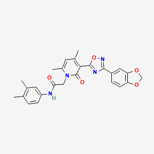 molecular formula C26H24N4O5 B3206740 2-(3-(3-(benzo[d][1,3]dioxol-5-yl)-1,2,4-oxadiazol-5-yl)-4,6-dimethyl-2-oxopyridin-1(2H)-yl)-N-(3,4-dimethylphenyl)acetamide CAS No. 1040672-35-2