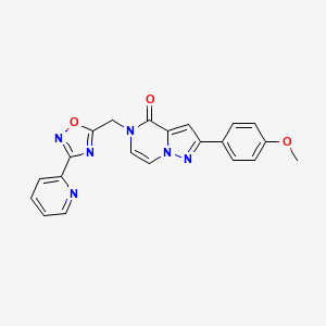 molecular formula C21H16N6O3 B3206773 2-(4-methoxyphenyl)-5-((3-(pyridin-2-yl)-1,2,4-oxadiazol-5-yl)methyl)pyrazolo[1,5-a]pyrazin-4(5H)-one CAS No. 1040672-91-0