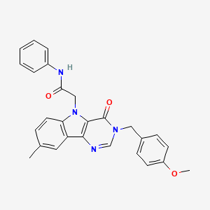 molecular formula C27H24N4O3 B3207112 2-(3-(4-methoxybenzyl)-8-methyl-4-oxo-3H-pyrimido[5,4-b]indol-5(4H)-yl)-N-phenylacetamide CAS No. 1040679-17-1