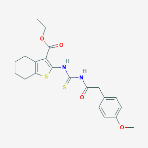 molecular formula C21H24N2O4S2 B320718 Ethyl 2-({[(4-methoxyphenyl)acetyl]carbamothioyl}amino)-4,5,6,7-tetrahydro-1-benzothiophene-3-carboxylate 