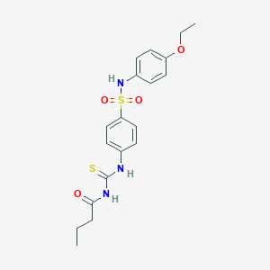 molecular formula C19H23N3O4S2 B320722 N-{[(4-{[(4-ethoxyphenyl)amino]sulfonyl}phenyl)amino]carbonothioyl}butanamide 