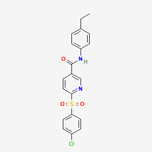 molecular formula C20H17ClN2O3S B3207326 6-((4-chlorophenyl)sulfonyl)-N-(4-ethylphenyl)nicotinamide CAS No. 1040684-33-0