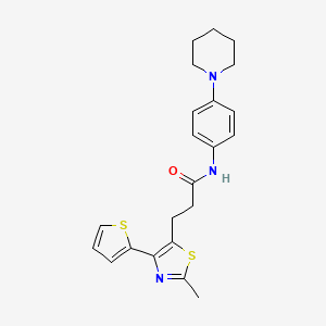 molecular formula C22H25N3OS2 B3207800 3-(2-methyl-4-(thiophen-2-yl)thiazol-5-yl)-N-(4-(piperidin-1-yl)phenyl)propanamide CAS No. 1049030-51-4