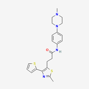 molecular formula C22H26N4OS2 B3207829 3-(2-methyl-4-(thiophen-2-yl)thiazol-5-yl)-N-(4-(4-methylpiperazin-1-yl)phenyl)propanamide CAS No. 1049131-99-8