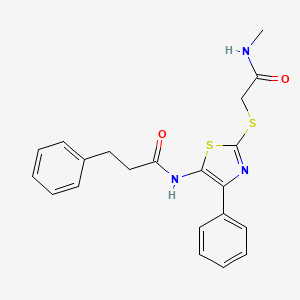 molecular formula C21H21N3O2S2 B3207858 N-(2-((2-(methylamino)-2-oxoethyl)thio)-4-phenylthiazol-5-yl)-3-phenylpropanamide CAS No. 1049172-84-0