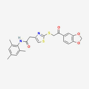 molecular formula C23H22N2O4S2 B3207892 2-(2-((2-(benzo[d][1,3]dioxol-5-yl)-2-oxoethyl)thio)thiazol-4-yl)-N-mesitylacetamide CAS No. 1049197-41-2