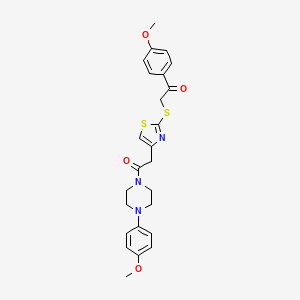 molecular formula C25H27N3O4S2 B3207900 1-(4-Methoxyphenyl)-2-((4-(2-(4-(4-methoxyphenyl)piperazin-1-yl)-2-oxoethyl)thiazol-2-yl)thio)ethanone CAS No. 1049198-59-5