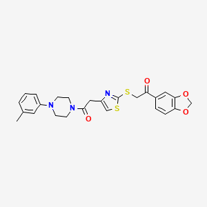 molecular formula C25H25N3O4S2 B3207913 1-(Benzo[d][1,3]dioxol-5-yl)-2-((4-(2-oxo-2-(4-(m-tolyl)piperazin-1-yl)ethyl)thiazol-2-yl)thio)ethanone CAS No. 1049202-54-1
