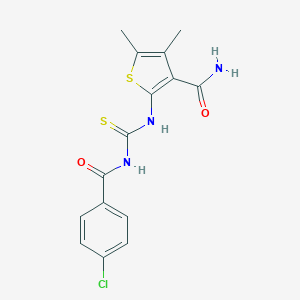 molecular formula C15H14ClN3O2S2 B320802 2-({[(4-Chlorobenzoyl)amino]carbothioyl}amino)-4,5-dimethyl-3-thiophenecarboxamide 