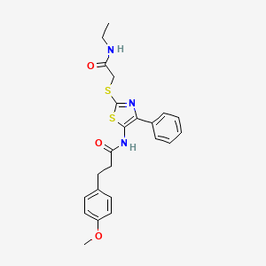 molecular formula C23H25N3O3S2 B3208026 N-(2-((2-(ethylamino)-2-oxoethyl)thio)-4-phenylthiazol-5-yl)-3-(4-methoxyphenyl)propanamide CAS No. 1049277-10-2