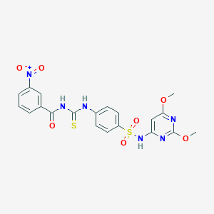 molecular formula C20H18N6O7S2 B320803 N-({4-[(2,6-dimethoxypyrimidin-4-yl)sulfamoyl]phenyl}carbamothioyl)-3-nitrobenzamide 