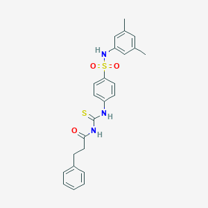 molecular formula C24H25N3O3S2 B320804 N-({4-[(3,5-dimethylphenyl)sulfamoyl]phenyl}carbamothioyl)-3-phenylpropanamide 