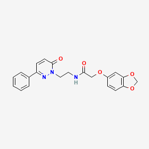 molecular formula C21H19N3O5 B3208074 2-(benzo[d][1,3]dioxol-5-yloxy)-N-(2-(6-oxo-3-phenylpyridazin-1(6H)-yl)ethyl)acetamide CAS No. 1049295-28-4