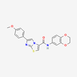 molecular formula C21H17N3O4S B3208182 N-(2,3-dihydrobenzo[b][1,4]dioxin-6-yl)-6-(4-methoxyphenyl)imidazo[2,1-b]thiazole-3-carboxamide CAS No. 1049367-73-8
