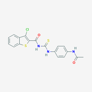 molecular formula C18H14ClN3O2S2 B320833 N-{[4-(acetylamino)phenyl]carbamothioyl}-3-chloro-1-benzothiophene-2-carboxamide 