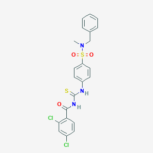 molecular formula C22H19Cl2N3O3S2 B320848 N-({4-[benzyl(methyl)sulfamoyl]phenyl}carbamothioyl)-2,4-dichlorobenzamide 