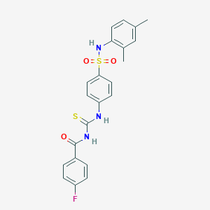 molecular formula C22H20FN3O3S2 B320850 N-({4-[(2,4-dimethylphenyl)sulfamoyl]phenyl}carbamothioyl)-4-fluorobenzamide 