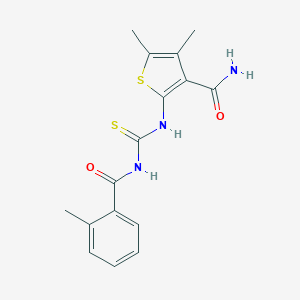 molecular formula C16H17N3O2S2 B320856 4,5-Dimethyl-2-({[(2-methylbenzoyl)amino]carbothioyl}amino)-3-thiophenecarboxamide 