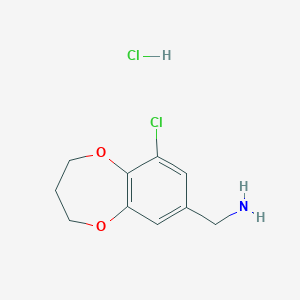 molecular formula C10H13Cl2NO2 B3208660 (9-chloro-3,4-dihydro-2H-1,5-benzodioxepin-7-yl)methanamine hydrochloride CAS No. 1052548-86-3