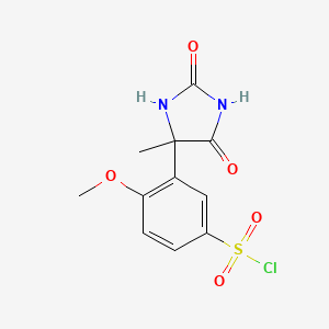molecular formula C11H11ClN2O5S B3208671 4-Methoxy-3-(4-methyl-2,5-dioxoimidazolidin-4-yl)benzene-1-sulfonyl chloride CAS No. 1052558-93-6