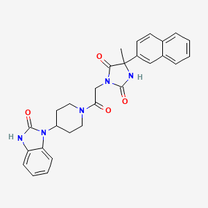 molecular formula C28H27N5O4 B3208709 5-methyl-5-(naphthalen-2-yl)-3-(2-oxo-2-(4-(2-oxo-2,3-dihydro-1H-benzo[d]imidazol-1-yl)piperidin-1-yl)ethyl)imidazolidine-2,4-dione CAS No. 1052587-88-8