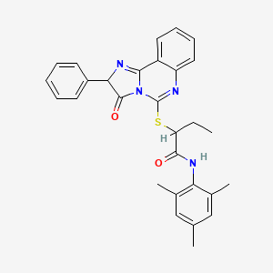 molecular formula C29H28N4O2S B3208753 N-mesityl-2-((3-oxo-2-phenyl-2,3-dihydroimidazo[1,2-c]quinazolin-5-yl)thio)butanamide CAS No. 1053078-16-2