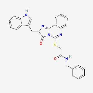 molecular formula C28H23N5O2S B3208804 N-benzyl-2-({2-[(1H-indol-3-yl)methyl]-3-oxo-2H,3H-imidazo[1,2-c]quinazolin-5-yl}sulfanyl)acetamide CAS No. 1053163-82-8