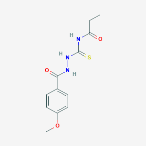 molecular formula C12H15N3O3S B320901 N-{[2-(4-methoxybenzoyl)hydrazino]carbothioyl}propanamide 