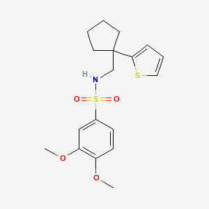 molecular formula C18H23NO4S2 B3209066 3,4-dimethoxy-N-((1-(thiophen-2-yl)cyclopentyl)methyl)benzenesulfonamide CAS No. 1058184-75-0