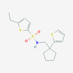 molecular formula C16H21NO2S3 B3209070 5-ethyl-N-((1-(thiophen-2-yl)cyclopentyl)methyl)thiophene-2-sulfonamide CAS No. 1058184-83-0