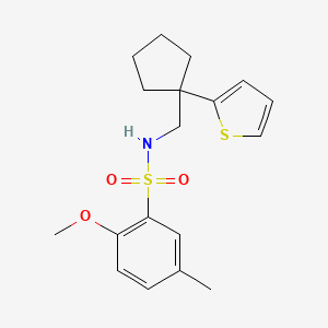 molecular formula C18H23NO3S2 B3209226 2-methoxy-5-methyl-N-((1-(thiophen-2-yl)cyclopentyl)methyl)benzenesulfonamide CAS No. 1058249-60-7