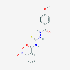 molecular formula C16H14N4O5S B320923 2-nitro-N-{[2-(4-methoxybenzoyl)hydrazino]carbothioyl}benzamide 