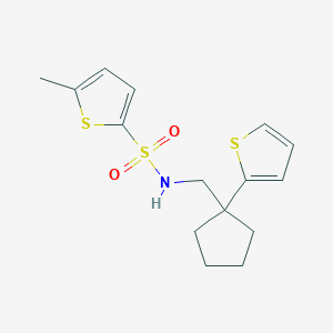 molecular formula C15H19NO2S3 B3209230 5-methyl-N-((1-(thiophen-2-yl)cyclopentyl)methyl)thiophene-2-sulfonamide CAS No. 1058249-63-0