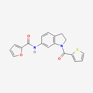 molecular formula C18H14N2O3S B3209319 N-(1-(thiophene-2-carbonyl)indolin-6-yl)furan-2-carboxamide CAS No. 1058413-26-5