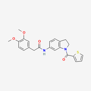 molecular formula C23H22N2O4S B3209339 2-(3,4-dimethoxyphenyl)-N-(1-(thiophene-2-carbonyl)indolin-6-yl)acetamide CAS No. 1058428-21-9
